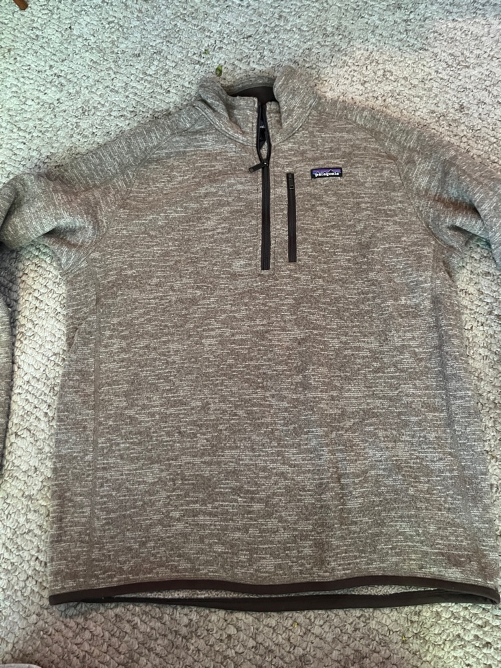 Patagonia Heathered brown/white mens size L Quarter-Zip Fleece Pullover - Picture 10 of 11